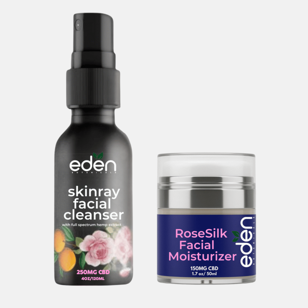 CBD Skincare Calm and Hydration Bundle featuring cleanser and moisturizer with full-spectrum CBD for soothing and hydrating sensitive skin