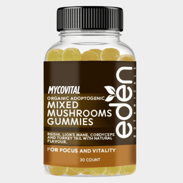 MycoVital Organic Adaptogenic Mixed Mushroom Gummies – 30 Count, elderberry flavored with lion’s mane, reishi, cordyceps, and turkey tail